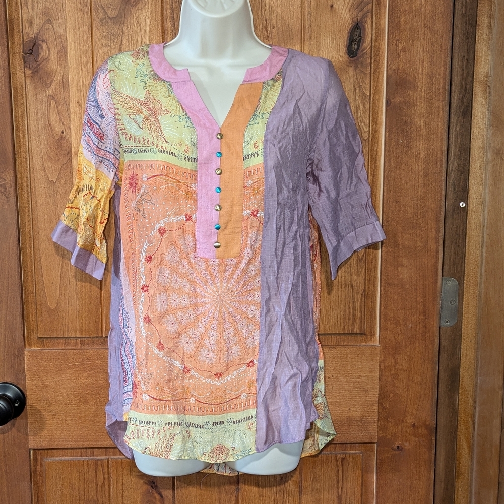 NWT Papillon Boho Patchwork Women's Top - Picture 9 of 9